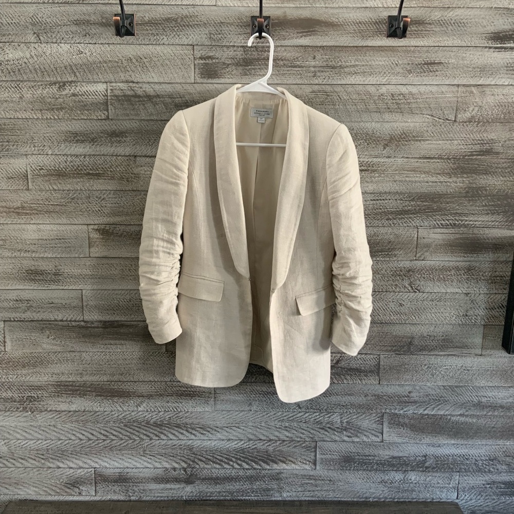 Tahari Cream Linen Blazer Jacket with pockets 0P